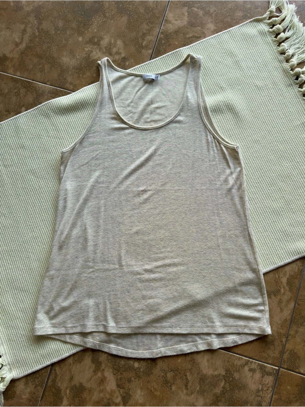 Vince Oatmeal Heather Scoop Neck Tank Top
